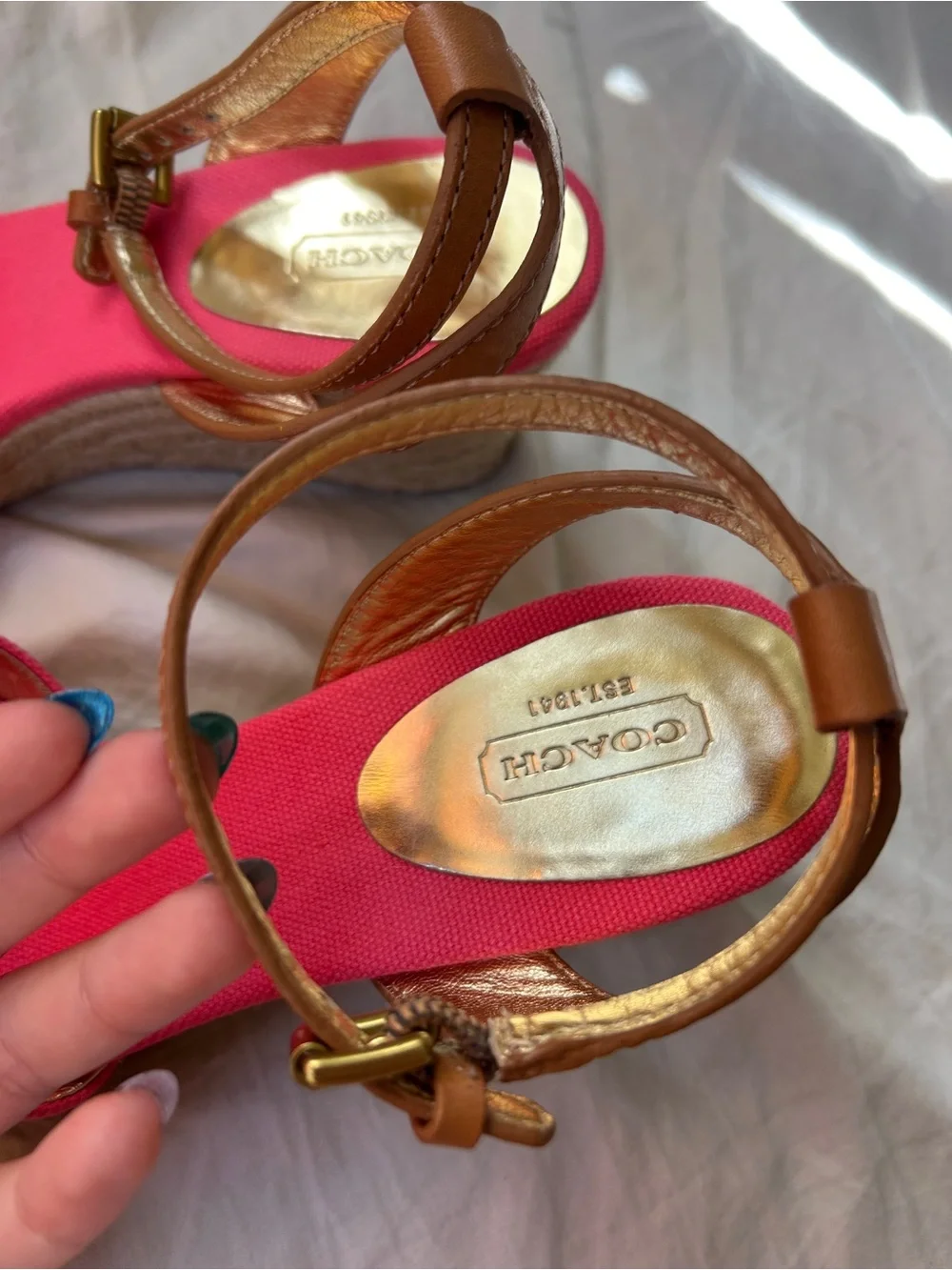 Authentic Coach Henley wedge sandals in Bright Pink.